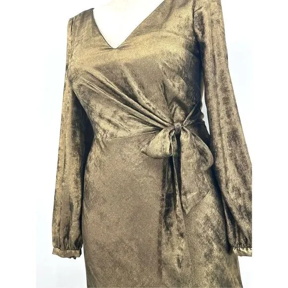 Lauren Ralph Lauren Womens Size 8 Marletta‎ Faux Wrap Sateen Dress Gold NWT $195